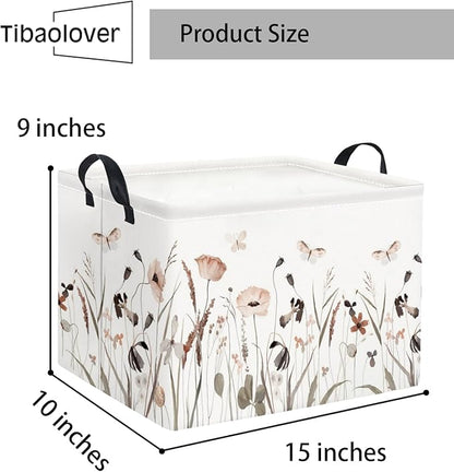 Rectangular Kids Storage Bin Gift Basket Baby Organizer Shelf Book Basket Room Decor(Flower Butterfly)