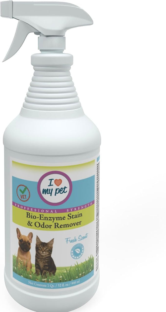 I Love My Pet Enzyme Stain & Odor Eliminator for Dog & Cat Urine – Professional Strength Cleaner for Carpets, Furniture & Upholstery – Pet-Safe, Works on Set-In Odors – 32 oz