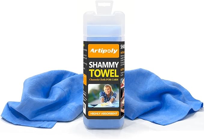 Premium Shammy Cloth for Car Drying (34”x25”)-Super Absorbent Chamois Towel for Car-Reusable Shammy Towel for Car, Bathroom,Pets, Dust Remove, No Spots/Streak/Scratch, Blue