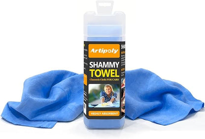 Premium Shammy Cloth for Car Drying (34”x25”)-Super Absorbent Chamois Towel for Car-Reusable Shammy Towel for Car, Bathroom,Pets, Dust Remove, No Spots/Streak/Scratch, Blue