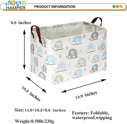 Rectangular Blue Elephant Storage Basket,Collapsible Gift Basket with Handles,Books Box,Room Decor(Blue Elephant)