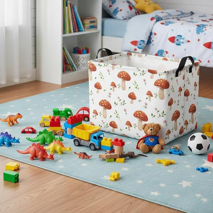 Rectangular Baby Kids Storage Basket for Home Kitchen Girls Cute Toy Storage Bin Organizer Shelf Book Room Decor(Mushroom)