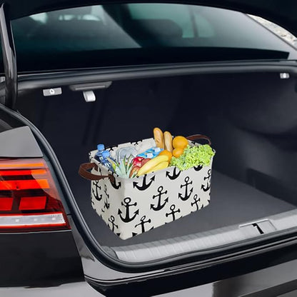 CLOCOR Rectangular Storage Basket,Collapsible Cute Pattern Storage Bin,Waterproof Coating Storage Box with Handles ,Gift Baskets, Shelf Basket (Anchor)