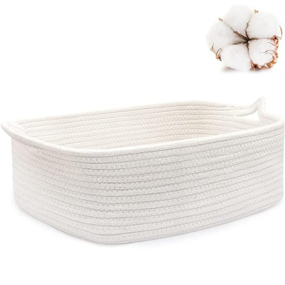 ABenkle Small Storage Basket with Handles, Cotton Rope Woven Dog Cat Toy Bin, Decorative Shelves Closet Organizing for Nursery Laundry Bedroom, 14.2''x 11''x 5.1''