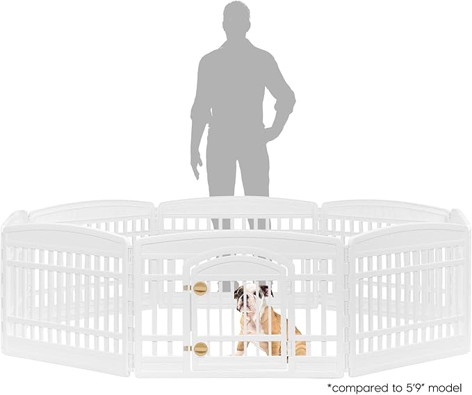 IRIS USA 24" Dog Playpen 8-Panel Pet Exercise Pen with Door Gate 83.5x83.5x24 Puppy Play Pen Indoor Outdoor Plastic Foldable Portable Pet Fence for Small Medium Dogs Puppies Multiple Pets White