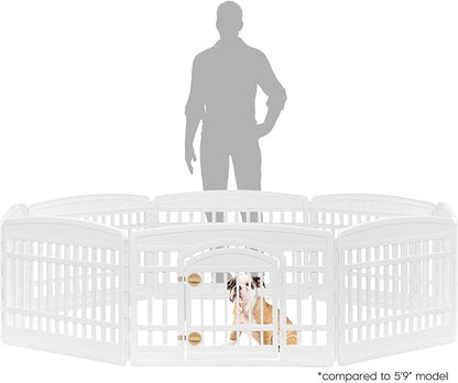 IRIS USA 24" Dog Playpen 8-Panel Pet Exercise Pen with Door Gate 83.5x83.5x24 Puppy Play Pen Indoor Outdoor Plastic Foldable Portable Pet Fence for Small Medium Dogs Puppies Multiple Pets White