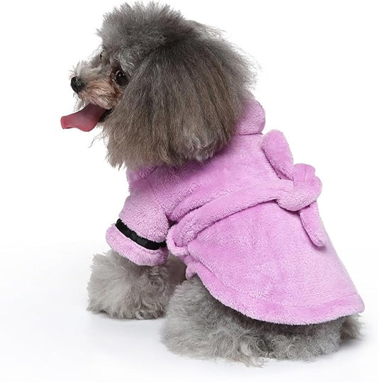 Luxury Small Dog Bathrobe - Soft Flannel Pajamas, Quick Drying Hooded Bath Robe, Super Absorbent Towel for Puppies and Cats