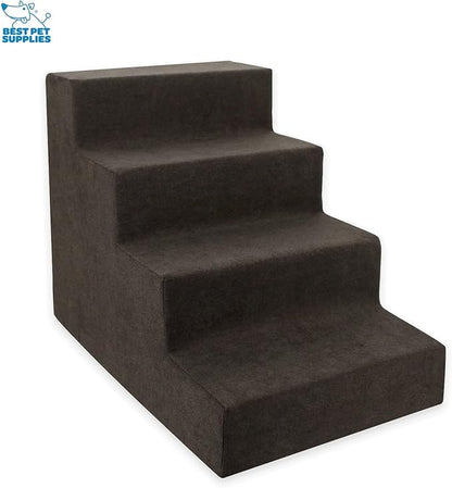Best Pet Supplies Dog Stairs & Steps - Foam Steps for Small Dogs & Cats, Non-Slip Indoor Balanced Pet Step Support, Dog Ramp, No Assembly, Dark Brown, 4-Step (18-inch Height)