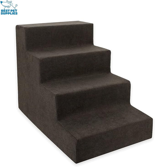Best Pet Supplies Dog Stairs & Steps - Foam Steps for Small Dogs & Cats, Non-Slip Indoor Balanced Pet Step Support, Dog Ramp, No Assembly, Dark Brown, 4-Step (18-inch Height)