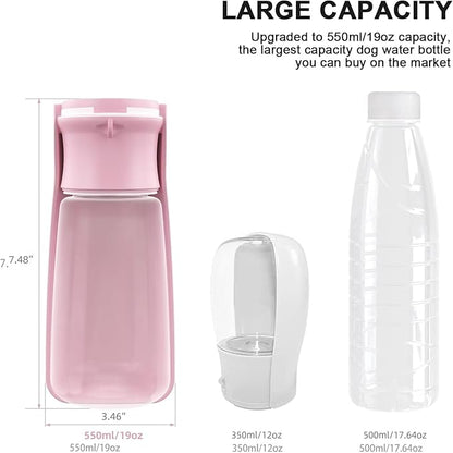 Portable Dog Water Bottle for Walking 19 OZ or 12 OZ Portable Pet Water Bottles for Puppy Small Medium Large Dogs Water Dispenser Pet Water Bowl Dog Accessories(19OZ Pink)
