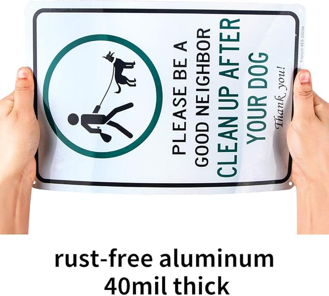 2 Pack Clean Up After Your Dog Sign, Clean Up After Your Pets, Be a Good Neighbor Sign, 12"x 8" .040 Rust Free Aluminum – Reflective, UV Protected and Weatherproof