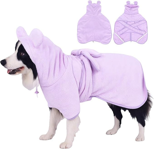 Super Absorbent Dog Bathrobe Pineapple Soft Fast Drying Dogs Towel Robe Adjustable Drying Coat for After Bath with Hood (Coral Velvet Purple, Large)