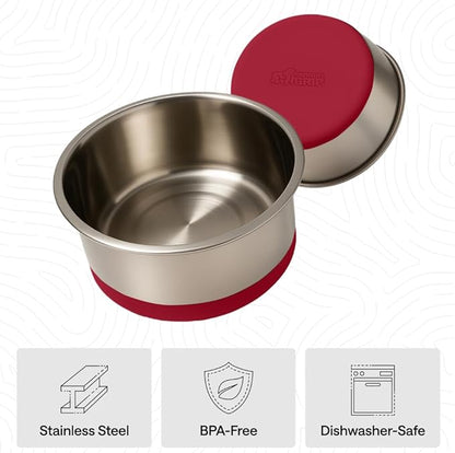 GORILLA GRIP Dog Bowls, Heavy Duty 304 Stainless Steel, Holds 6 Cups Each (48 fl oz) Food and Water Bowl for Feeding Dogs and Cats, Dishwasher Safe, Rust Resistant, BPA Free Rubber Base Set of 2 Red