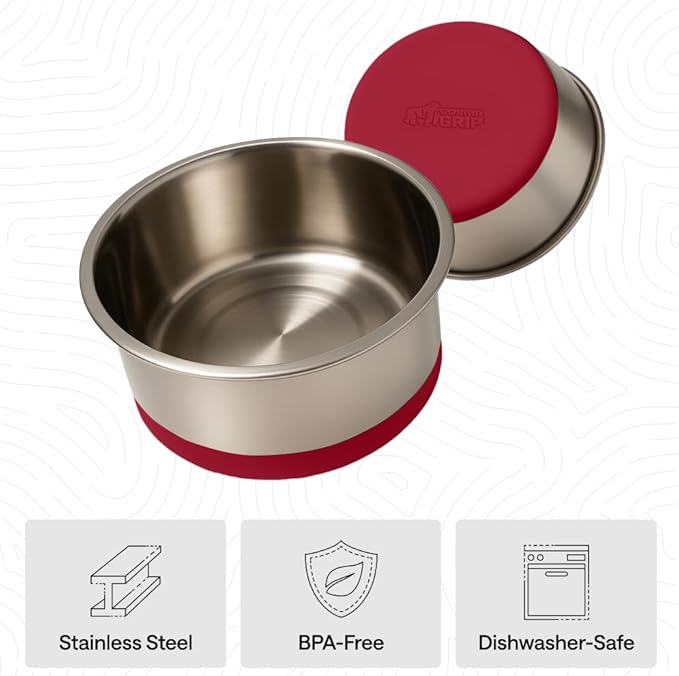 GORILLA GRIP Dog Bowls, Heavy Duty 304 Stainless Steel, Holds 4 Cups Each (32 fl oz) Food and Water Bowl for Feeding Dogs and Cats, Dishwasher Safe, Rust Resistant, BPA Free Rubber Base Set of 2 Red