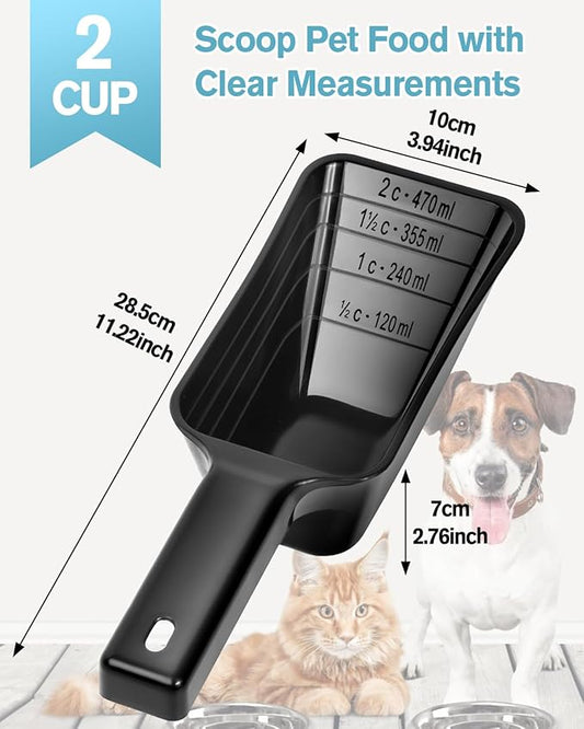 2 Cup Dog Food Scoop(2 Pack), Plastic Pet Food Scoop with Measuring Lines for Accurate Pet Food Portions,Dishwasher Safe (Black)