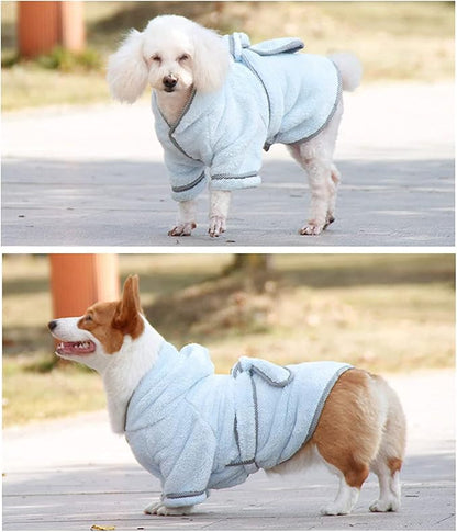 Dog Bathrobe, Microfiber Fast Drying Absorbent Hooded Bath Towel White for Puppy Small Medium Large Dog Cat (L, LightCyan)