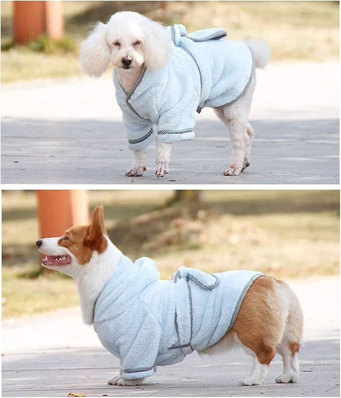 Dog Bathrobe, Microfiber Fast Drying Absorbent Hooded Bath Towel White for Puppy Small Medium Large Dog Cat (2XL, LightCyan)