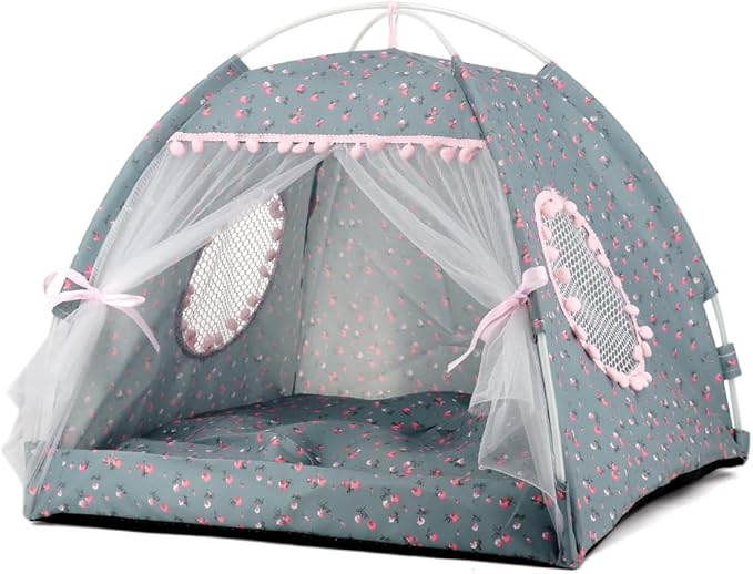 pawstrip Dog Tent Indoor Cat House Pink Puppy Bed Portable Pet Teepe Princess Dog Camping Tent Outdoor Kitten Houses Cute Bunny Nest Girl Kitty Cave
