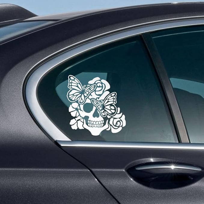 WIRESTER 6 inch Clear Vinyl Decal Sticker Decoration for Car Window (Or Any Flat Surface) - Rose Skull