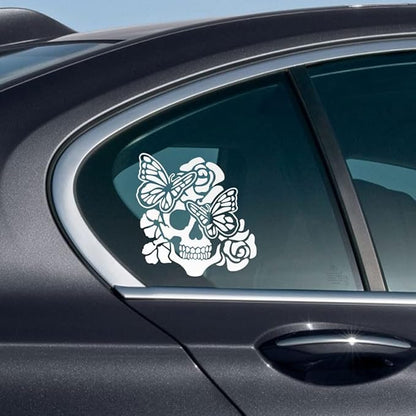 WIRESTER 6 inch Clear Vinyl Decal Sticker Decoration for Car Window (Or Any Flat Surface) - Rose Skull