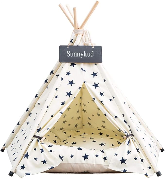 Cat Teepee Tent 16" x 20", Washable Small Dog Teepee Tent, Indoor House Non Slip Reusable Thicked Soft Comfort Cotton Cushion Bedding for Small Dogs Cat Rabbit Hamster Chinchillas Rat, Stars