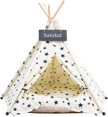 Cat Teepee Tent 16" x 20", Washable Small Dog Teepee Tent, Indoor House Non Slip Reusable Thicked Soft Comfort Cotton Cushion Bedding for Small Dogs Cat Rabbit Hamster Chinchillas Rat, Stars