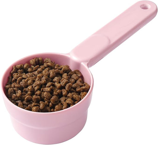 Dog Cat Food Scoop - Pet Food Scoop Dog Food Measuring Cup 1/2 1/4 Cup, Comfortable Long Handle for Easy to Scoop Food, Soft Pink 1/2 Cup