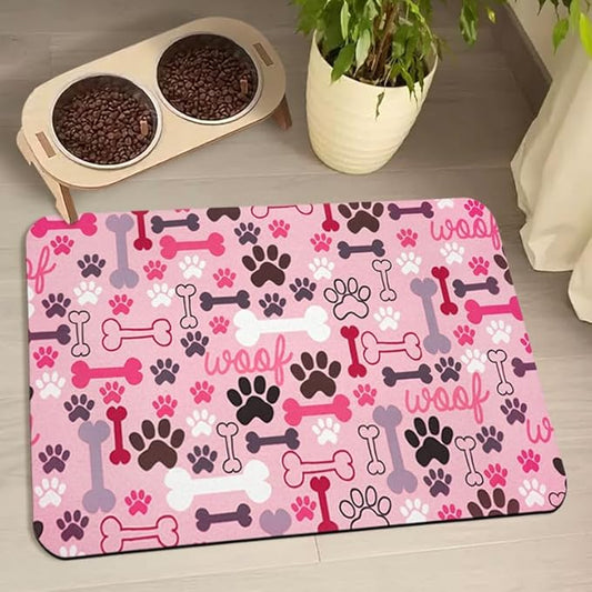 Dog Food Mats for Floors Waterproof, Pet Water Bowl Mats Pet Feeding Absorbent Placemats Pink 16 * 24 inch
