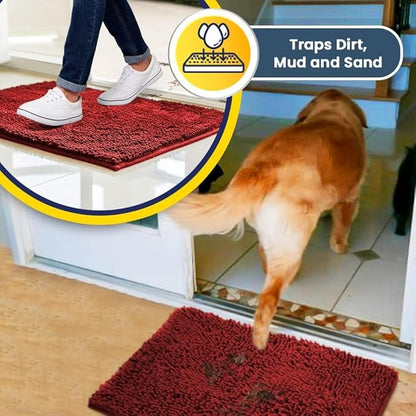 Muddy Mat® | Super Absorbent Door Mat Indoor, Microfiber Quick Dry Chenille Entryway Rug, Non-Slip Front Door Mat, Indoor Mats for Entryway, Machine Washable Pet Rug, Red 35"x24"
