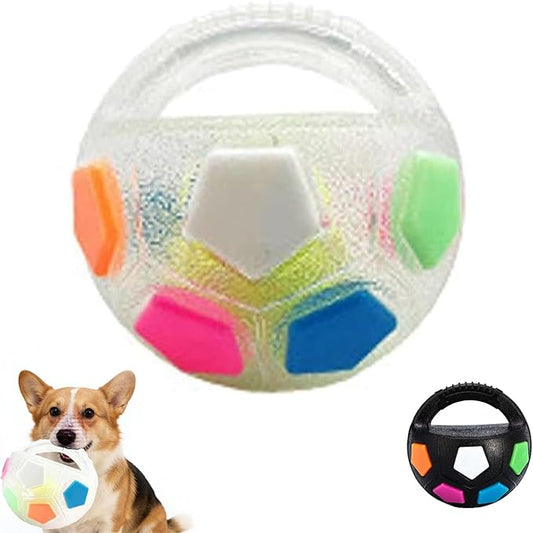 Squeaky Dog Toy Soccer Ball with Handles, Mellow Dog Calming Ball, Pet Dog Football Shape Toy, Interactive Balls for Dogs Playing, Water Play, Training & Outdoor Games for Medium Large Breeds (White)