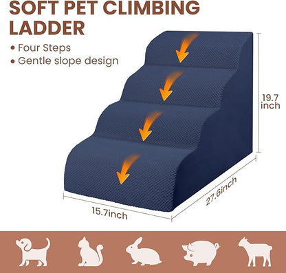 Dog Stairs for Small Dogs, High Density Foam Dog Steps, Extra Wide Non-Slip Pet Ramp for High Beds Or Couch, Soft Doggie Ladder for Dogs Injured, Older Pets, Small Cats