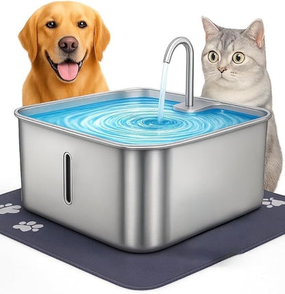 Stainless Steel Cat Water Fountain 7L with Waterproof Mat – Large Dog & Multi-Pet Automatic Drinking Fountain, Quiet Pump, 3-Stage Filtration & LED Water Window