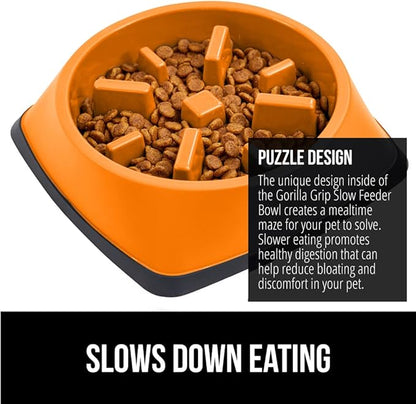 GORILLA GRIP Patented BPA Free Slow Feeder Dog Bowls, Interactive Puzzle Toy for Dogs and Cats Food Training Enrichment, Keeps Pets Busy and Prevents Puppy Overeating, Small Breeds, 1 Cup, Orange