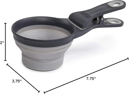 Dexas Pets Collapsible KlipScoop Collapsible Dry Dog Food Scoop and Dog Food Bag Clip, 1 Cup Capacity, Light Gray (PW660432429)