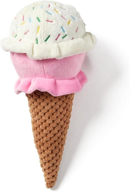Pet Lou 10 Inch Ice Cream Plush Chew Toy, Boredom Buster Dog Toy with Squeaker and Crinkle, Durable Two-Layer Fabric for Teething Puppies, Heavyweight Plush