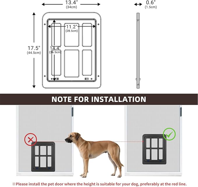 LESYPET Dog Screen Door, Inside Flap 14.4 x 11.2 Inches, Magnetic Self Closing, Dog Door for Screen Doors Sliding Doors, Flap Lockable, Black