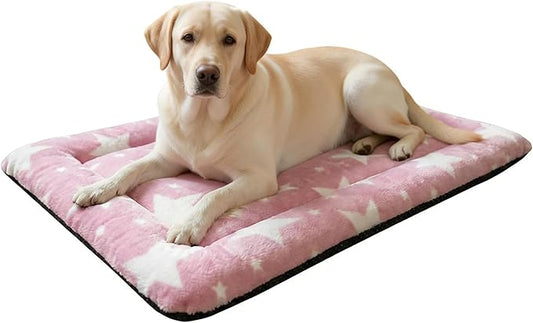 Washable Dog Bed Mat With Anti-Slip Bottom, Deluxe Plush Memory Foam Crate Pad & Waterproof Outdoor Kennel Mat For Dogs & Cats-Durable Crates Beds, Large Medium Small Puppy Size 36" x 24",pink