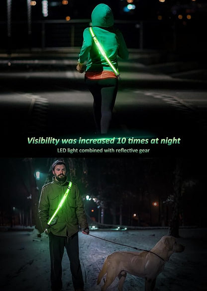 LED Reflective Belt Sash Walking Gear,Safety Lights for Walkers at Night,High Visibility Safety Rechargeable Reflective Running Gear for Men Women Kids Night Dog Walking Gear