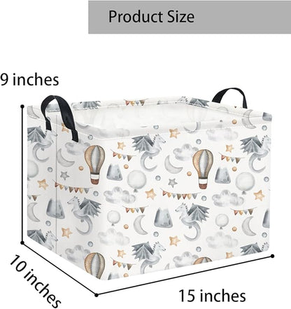 Rectangular Baby Kids Storage Basket for Home Kitchen Girls Cute Storage Bin Organizer Shelf Book Room Decor(Flying Dinosaur)