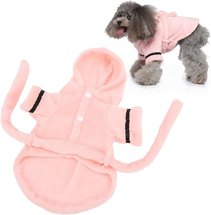 Dog Bathrobe, Pink, L, Plush, Absorbent, Warm, Puppy, Small Breeds