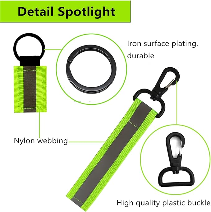 10 Pack Reflective Straps for Walking at Night, Glow in The Dark Keychain & Backpack Reflectors, High Visibility Safety Night Running Gear with Zipper Pulls for Dog Collar, Cycling, Camping.