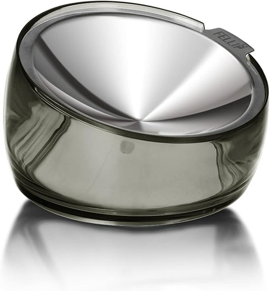Felli Oblik Elevated Cat Bowl Removable Stainless Steel Wide Dish for Dry Wet Food Feeding & Dishwasher Clean, Slanted Whisker Fatigue Friendly Metal Plate (Smoky, 0.5 Cups Shallow Dish)