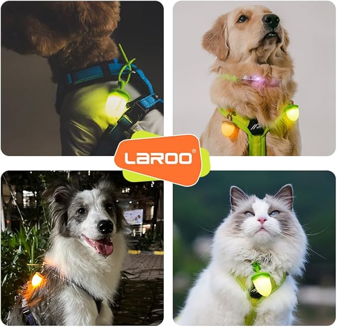 LaRoo LED Dog Collar Charm, Rechargeable Light with 3 Modes, Natural Rubber Pet Safety Light, 5 Hour Glow(Yellow)