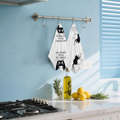 Hanamiya Na 2Pcs Funny cat Hand Towel for Bathroom 24x14 Inch, Funny Absorbent Microfiber Dish Cloth Bathroom Towel, Waffle Weave Hand Towels for Toilet Home, Cat Lover Gifts