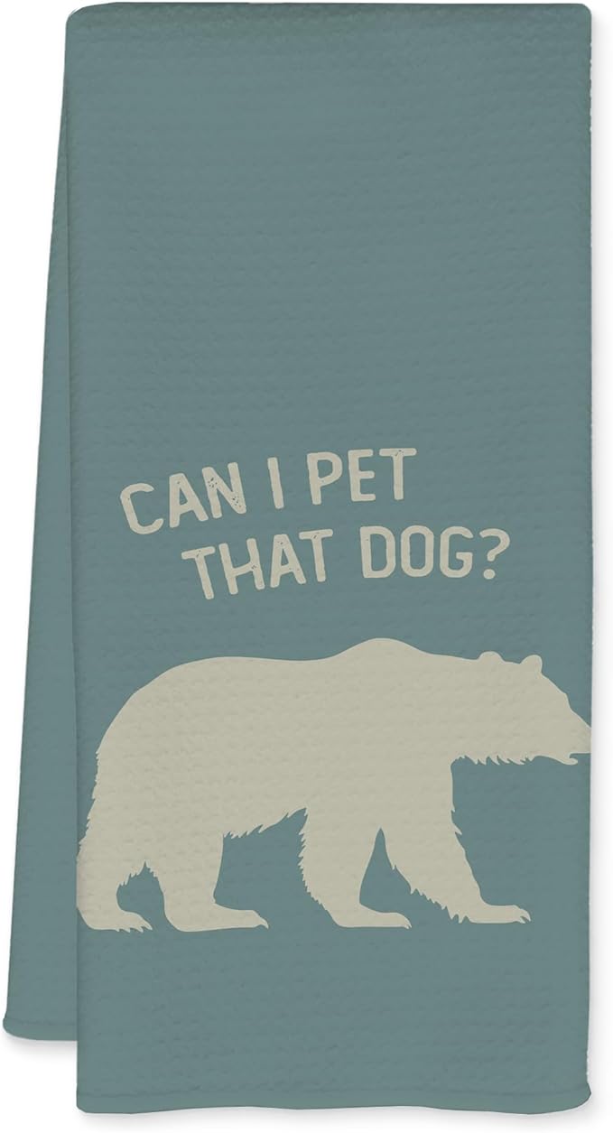 Funny Bear Kitchen Towels, Gifts for Bear Wildlife Camping Lovers Dish Tea Towels for Kitchen Decor, Can I Pet That Dog Decorative Hand Towel for Bathroom, 16x24 Inch - Blue