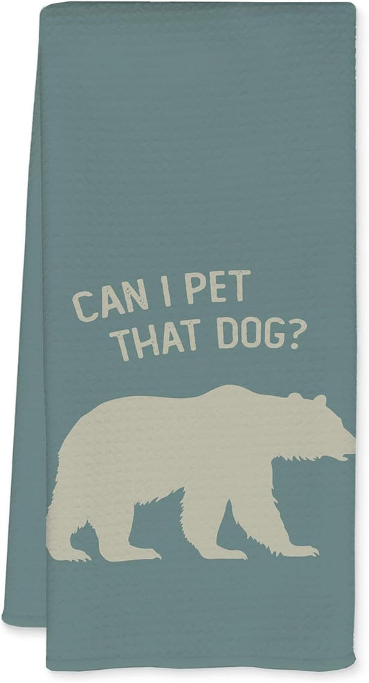 Funny Bear Kitchen Towels, Gifts for Bear Wildlife Camping Lovers Dish Tea Towels for Kitchen Decor, Can I Pet That Dog Decorative Hand Towel for Bathroom, 16x24 Inch - Blue
