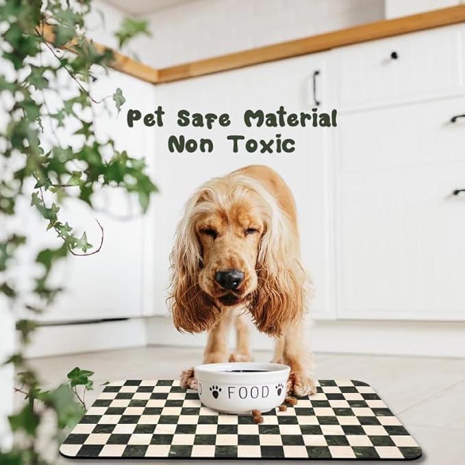 Dog Food Mats for Floors Waterproof, Pet Water Bowl Mats Pet Feeding Absorbent Placemats Plaid 24 * 32 inch
