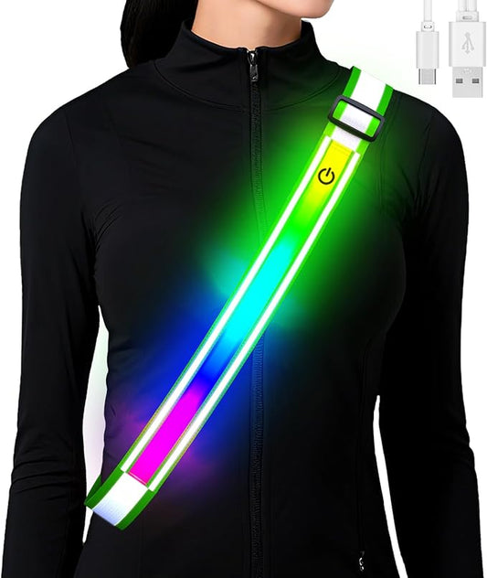 Reflective Sash Gear for Walking at Night,Flashing LED Reflective Belt Safety Lights for Walkers Night Dog Walking Biking Running,High Visibility Rechargeable With Wear 2 Ways for Men Women