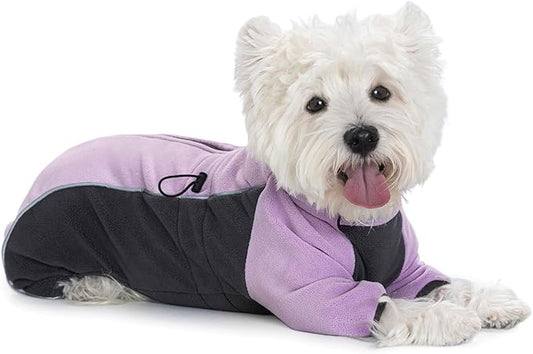 Fleece Dog Coat for Small Medium Dog,Pullover Pajamas Jumpsuit Bodysuit Puppy Coats with Legs, Pet Windproof Warm Cold Weather Jacket Full Body Vest Cozy Snowsuit Outfit Clothes (Purple, XS)