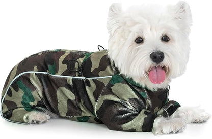 Fleece Dog Coat for Small Medium Dog,Pullover Pajamas Jumpsuit Bodysuit Puppy Coats with Legs, Pet Windproof Warm Cold Weather Jacket Full Body Vest Cozy Snowsuit Outfit Clothes (Camo, XL)